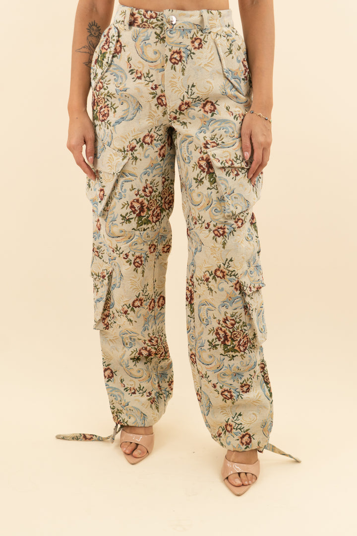 AUCTION maniere de voir tan floral patterned textured pants (6)