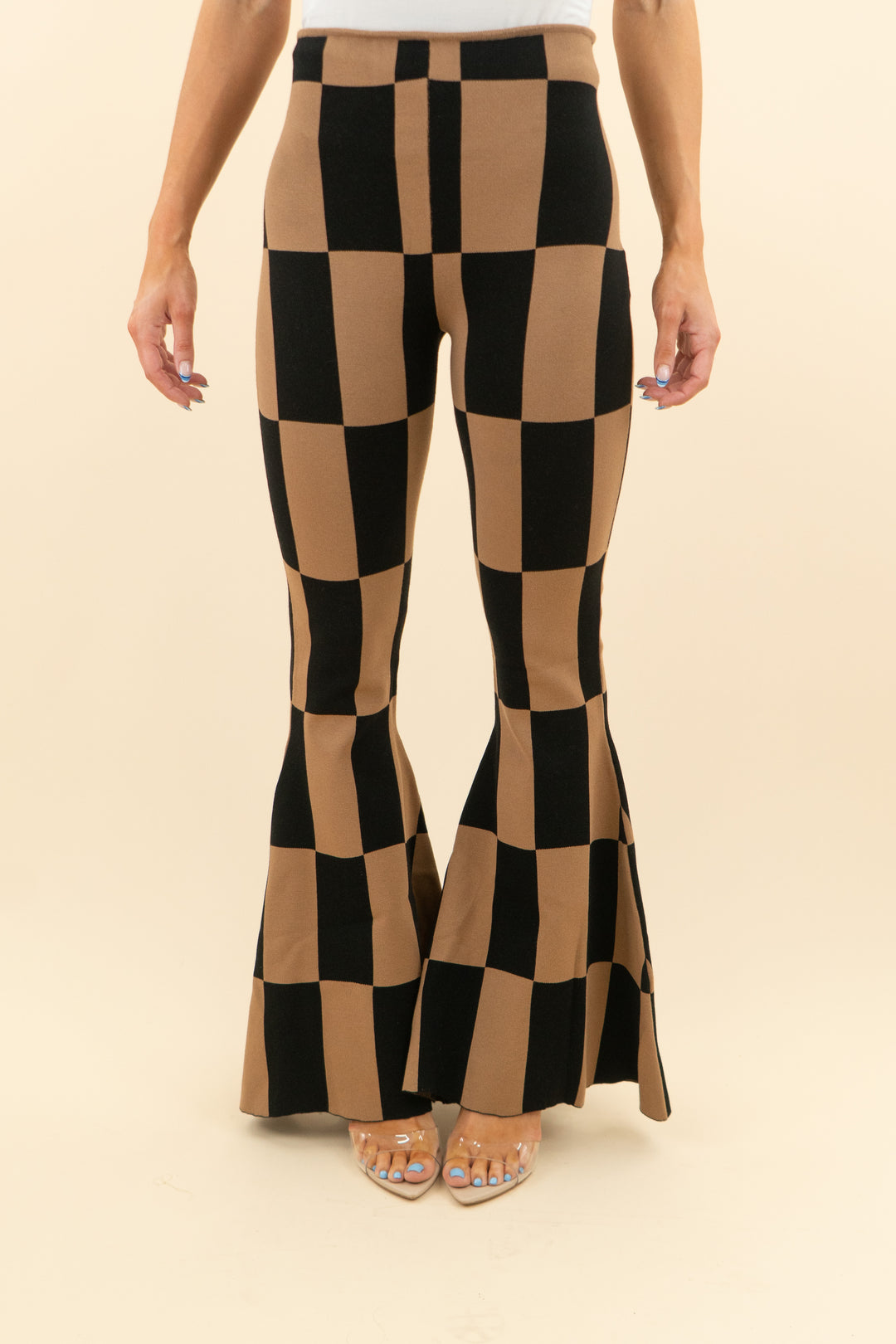 AUCTION awake mode black brown checkered knit long sleeve top & pants set (s)