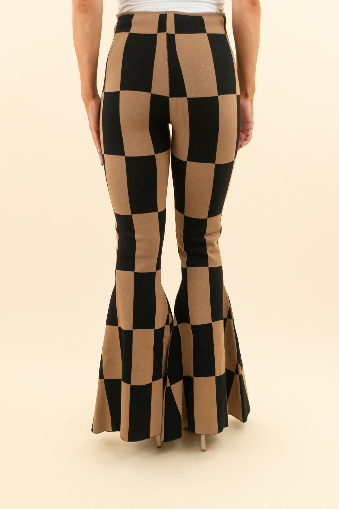 AUCTION awake mode black brown checkered knit long sleeve top & pants set (s)