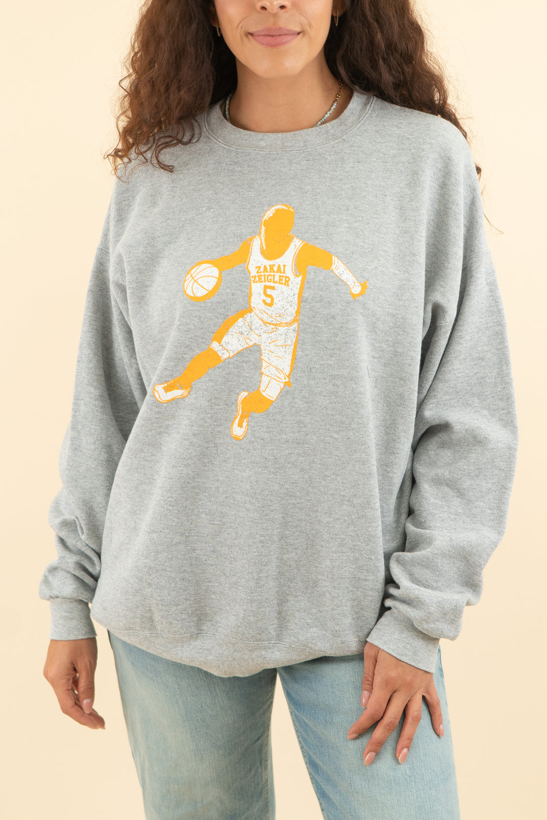 grey zakai zeigler graphic mock neck sweatshirt (l; retail $68)
