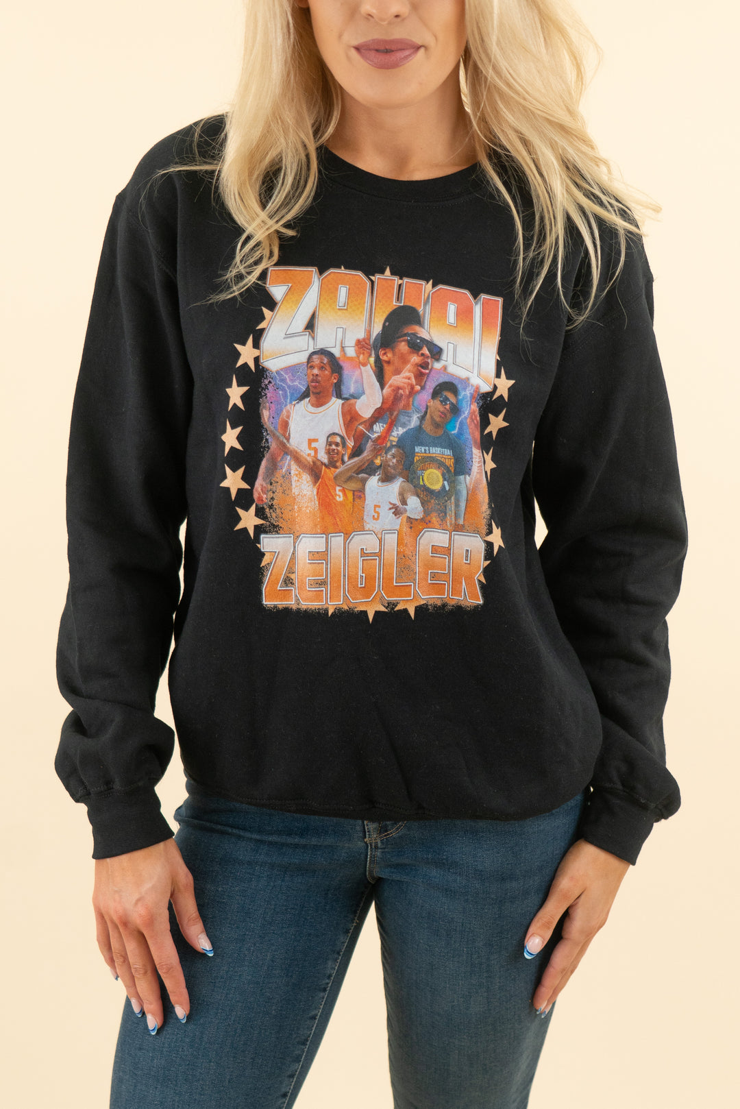 black zakai zeigler graphic crewneck sweatshirt (s; retail $49)