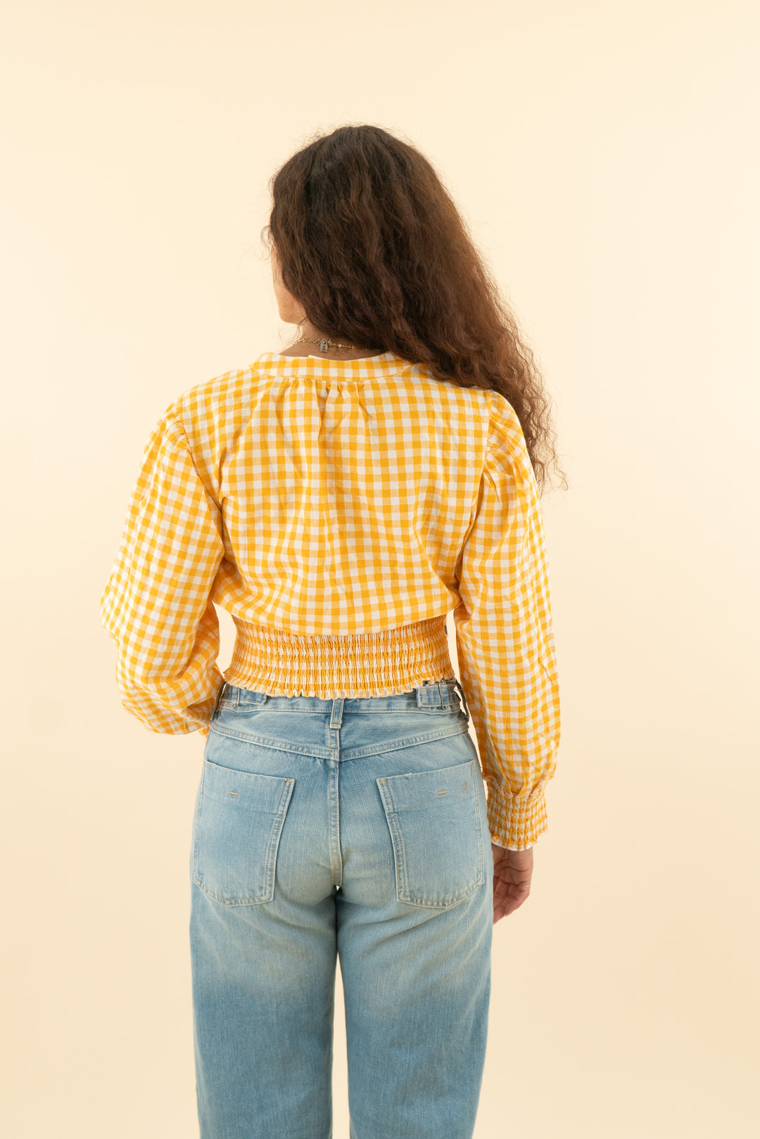 petal + pup orange checkered smocked long sleeve top nwt (4; retail $60)