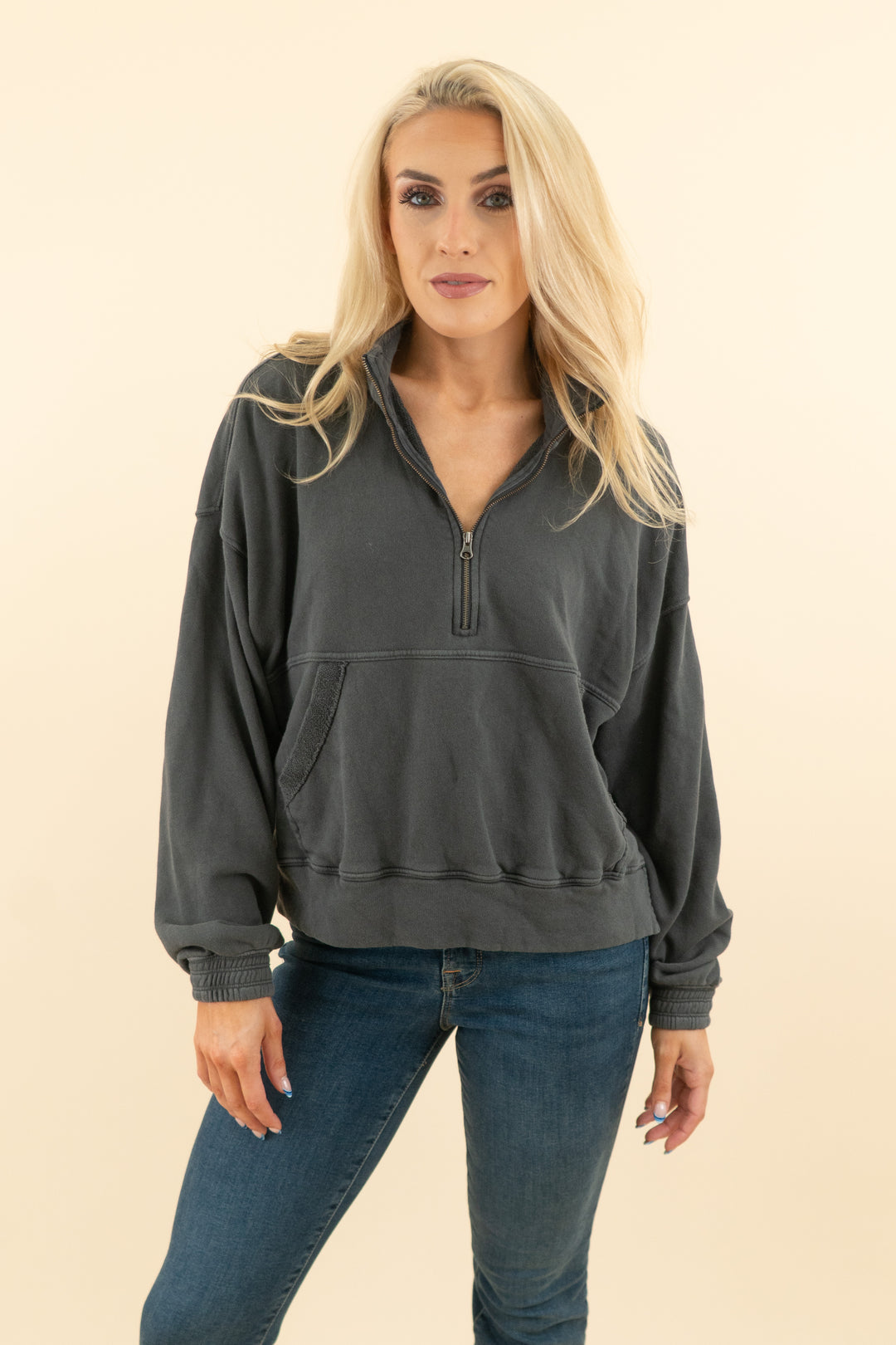 aerie charcoal grey quarter zip (s; retail $69.95)