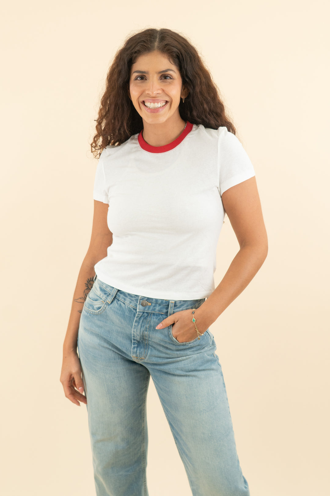 grlfrnd white tee with red collar (s; retail $96)