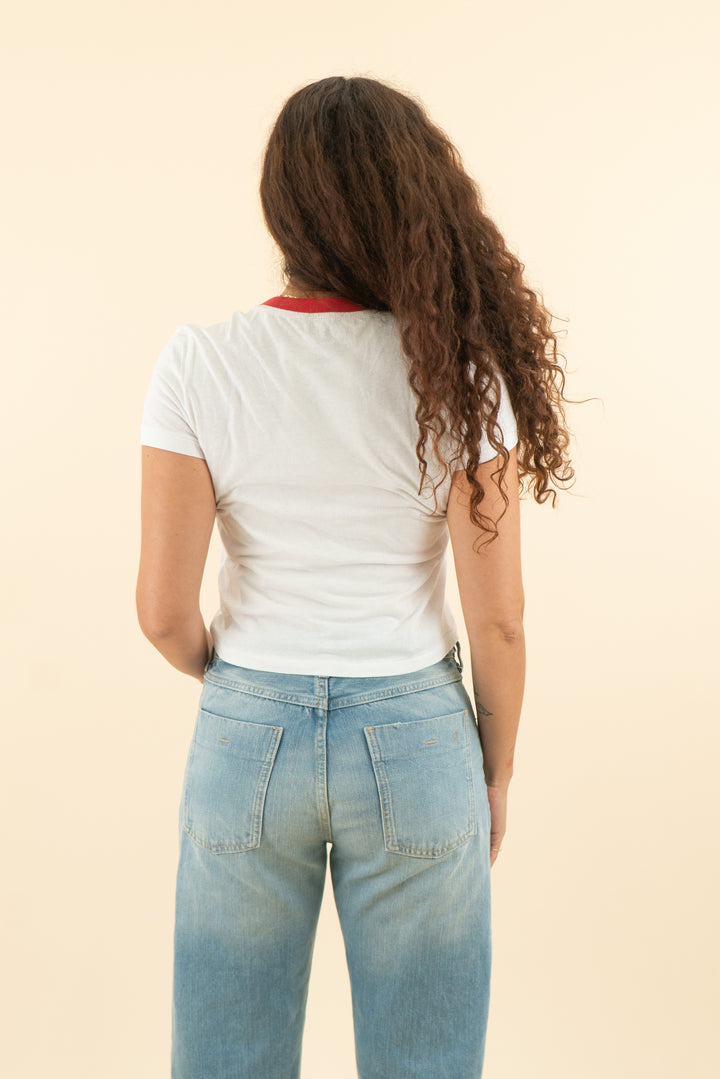 grlfrnd white tee with red collar (s; retail $96)