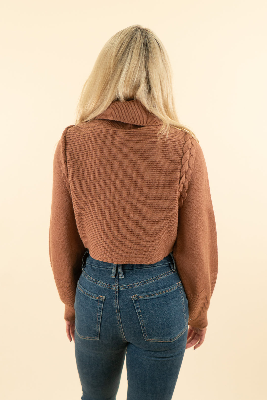 AUCTION michael costello x revolve brown knit turtleneck wrap sweater (s)
