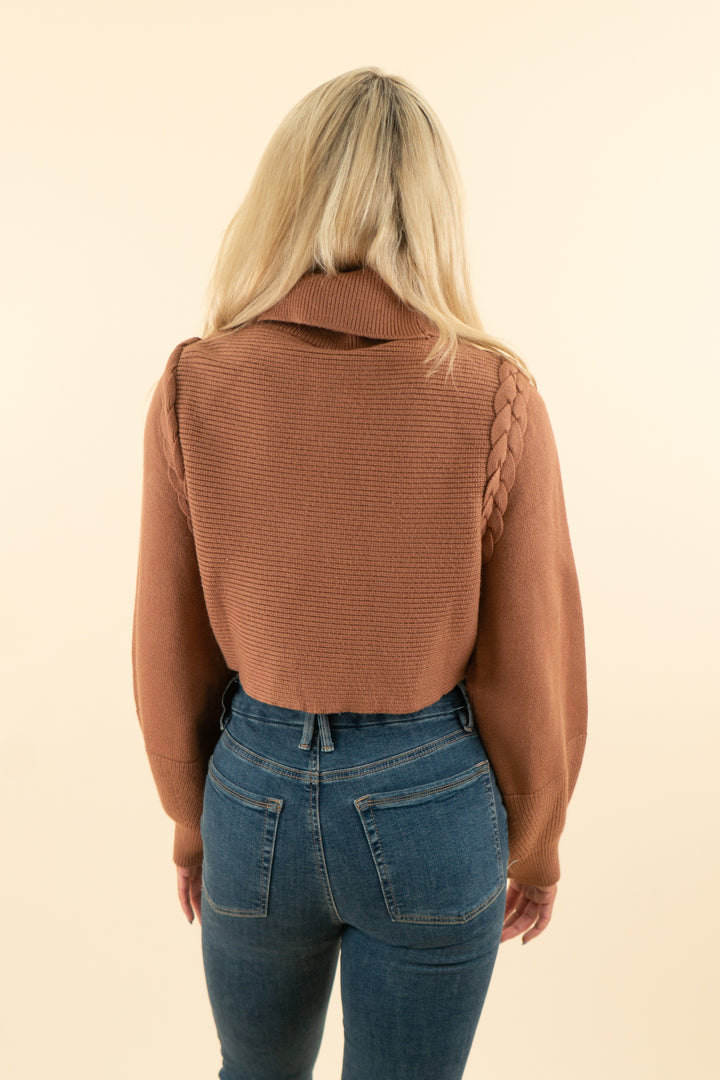 AUCTION michael costello x revolve brown knit turtleneck wrap sweater (s)