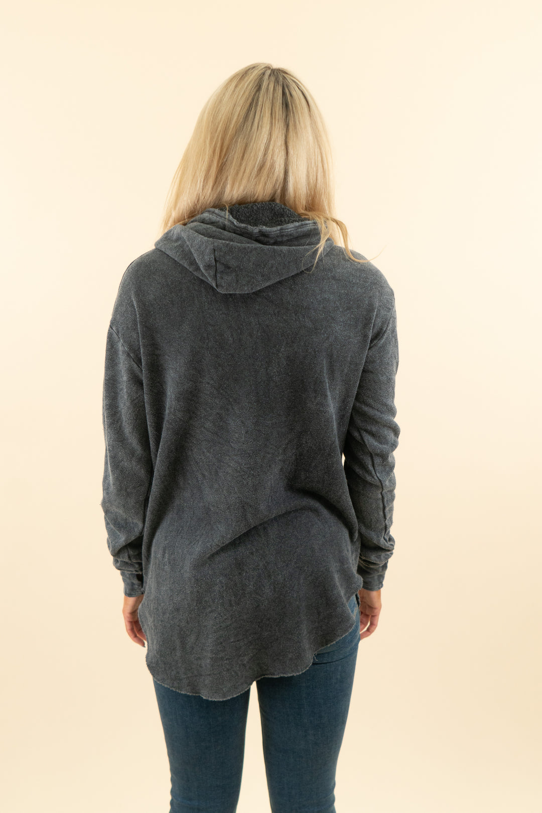 tribe kelley black distressed long hoodie (s; retail $125)