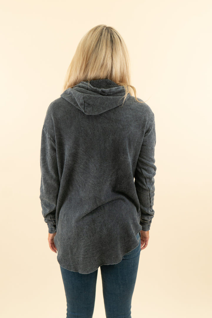 tribe kelley black distressed long hoodie (s; retail $125)