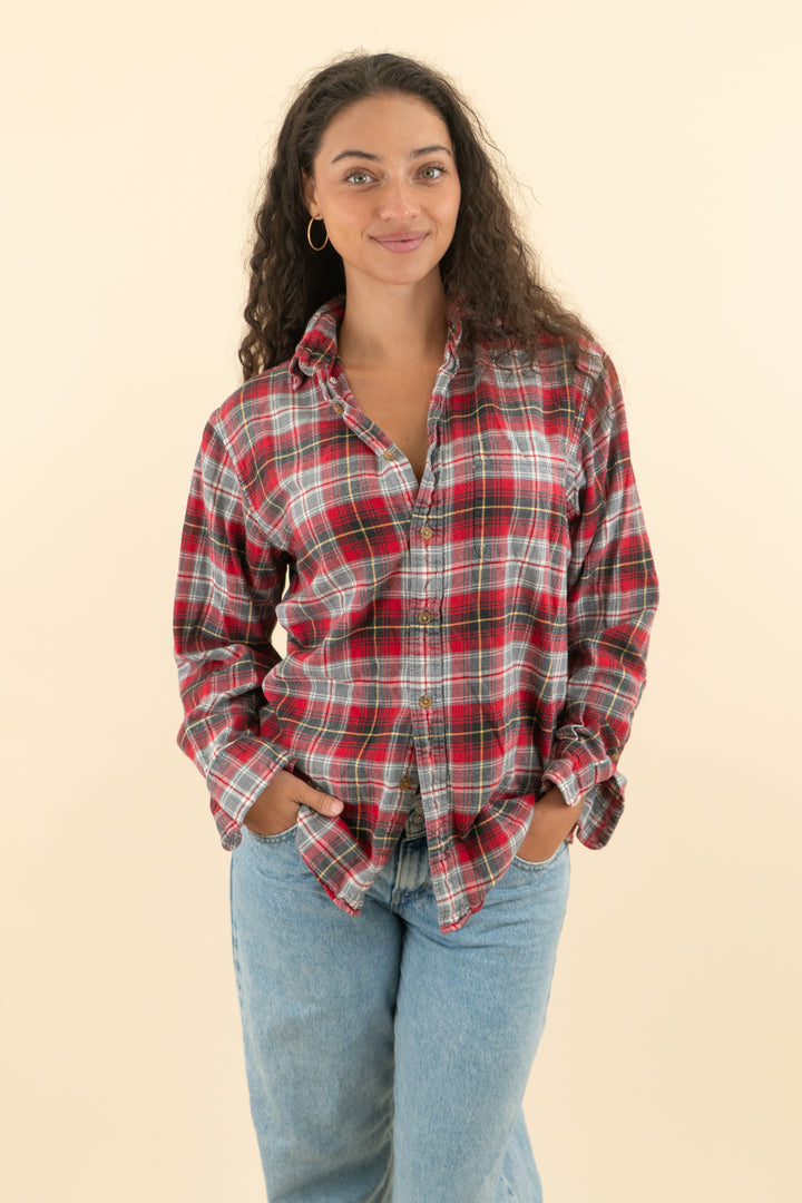 sojara red/grey plaid flannel (m; retail $138)