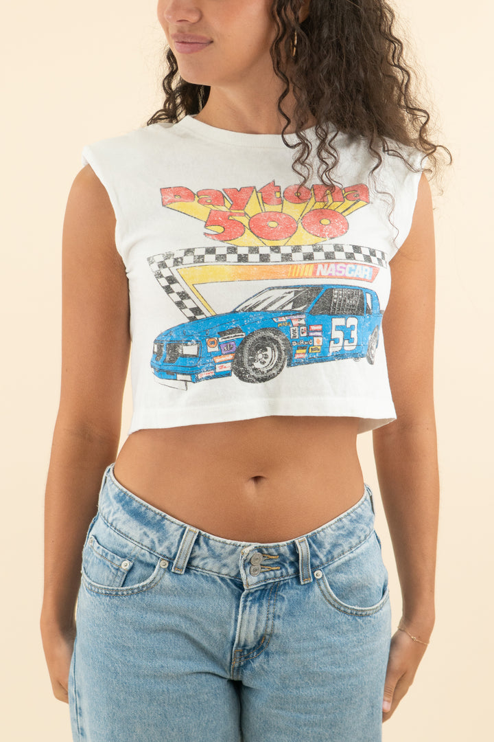 AUCTION nascar white daytona 500 sleeveless graphic tee (s)