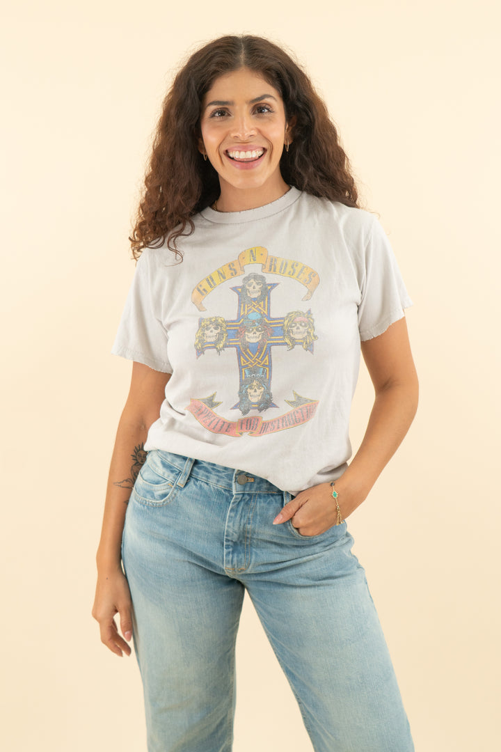 bravado cream grey guns n roses distressed graphic tee (m)