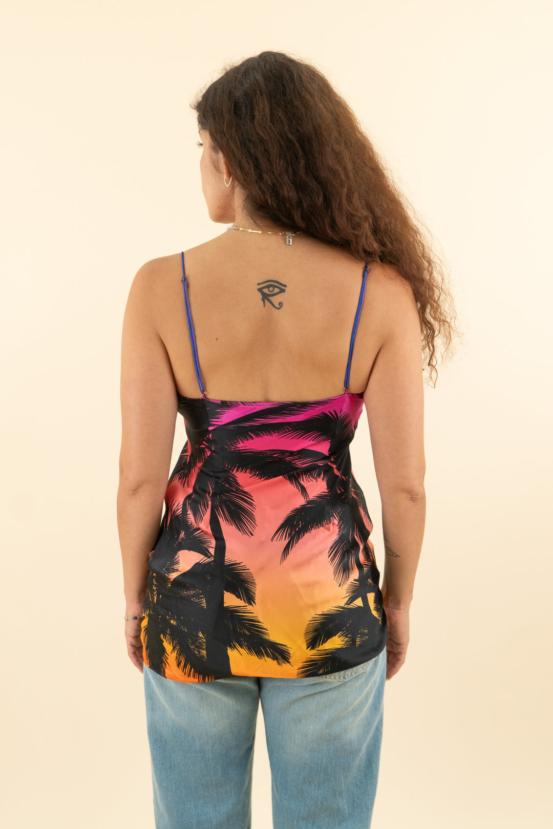 AUCTION retrofete pink ombre palm tree cowl neck mini dress (s)