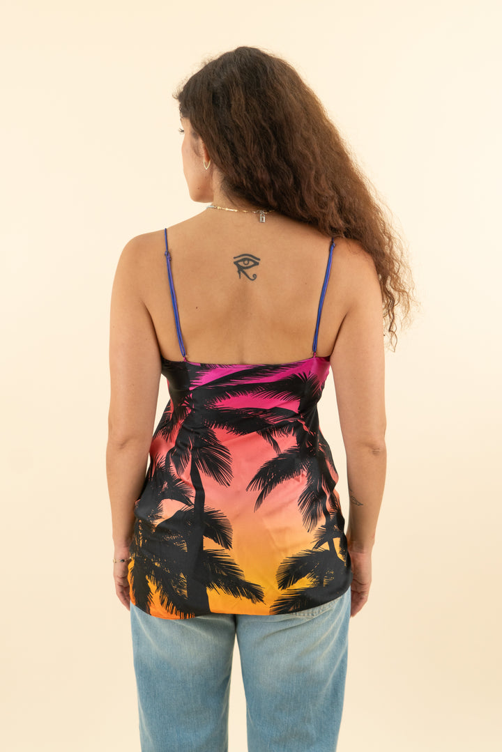 AUCTION retrofete pink ombre palm tree cowl neck mini dress (s)