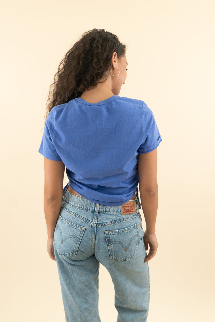 cotton citizen purple blue ruched side baby tee (m; retail $80)