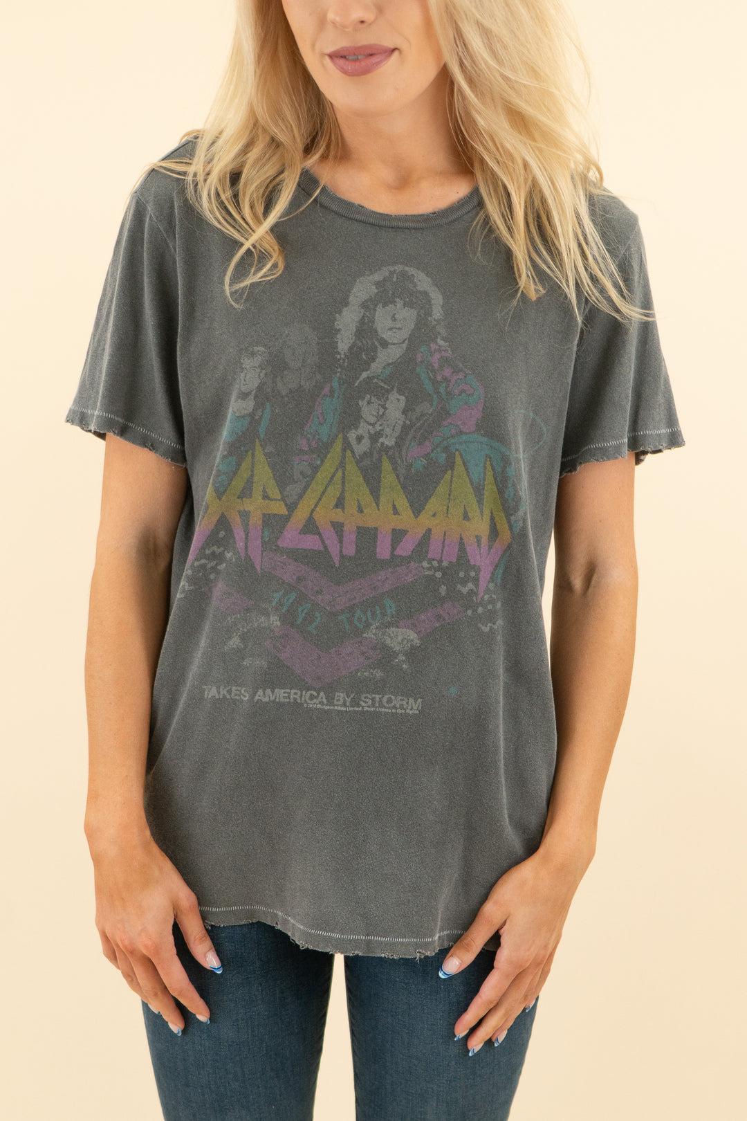 AUCTION junk food grey def leppard distressed graphic tee (s)