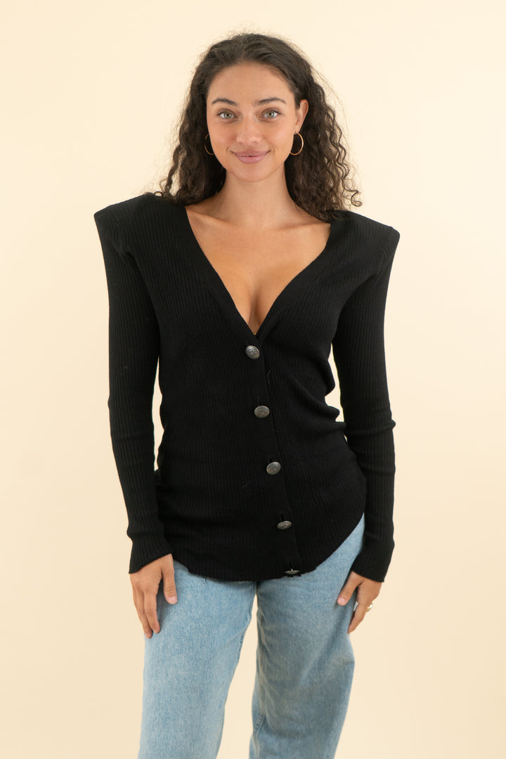 AUCTION nova luxe black shoulder pad cardigan (m)