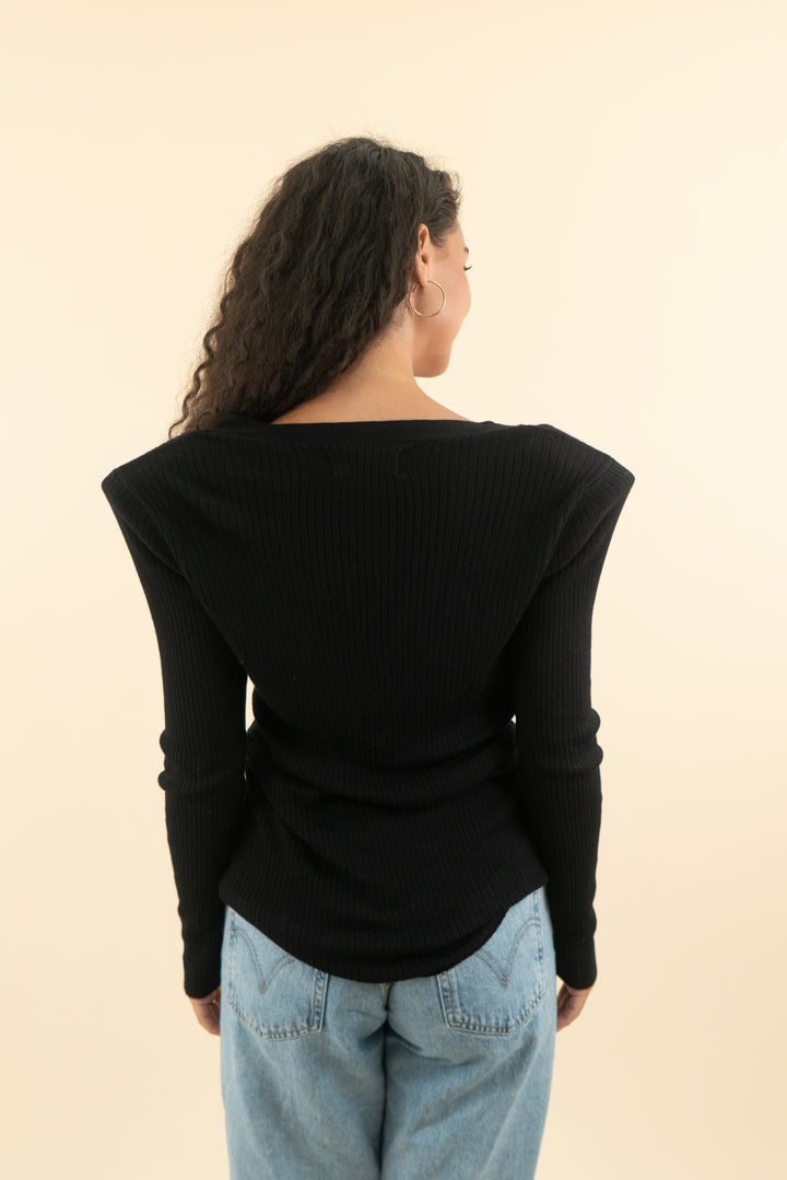AUCTION nova luxe black shoulder pad cardigan (m)