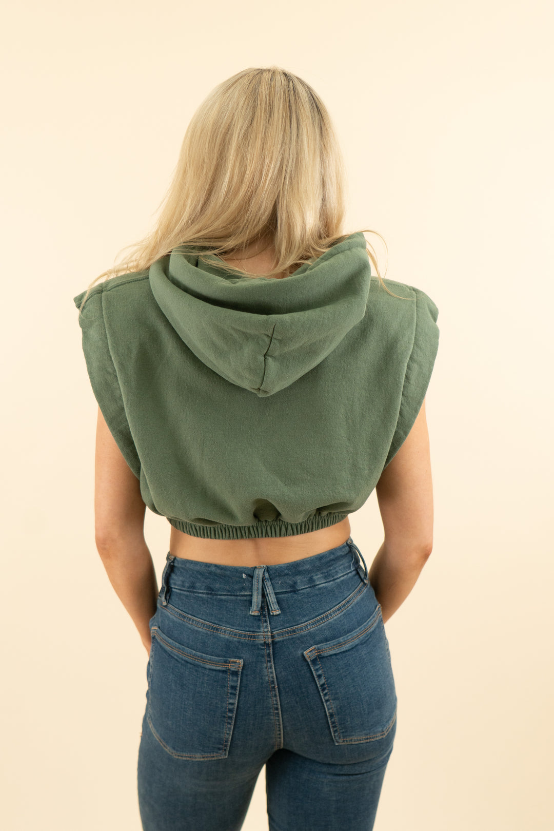 sr ronny kobo army sleeveless cinch cropped hoodie (os; retail $138)