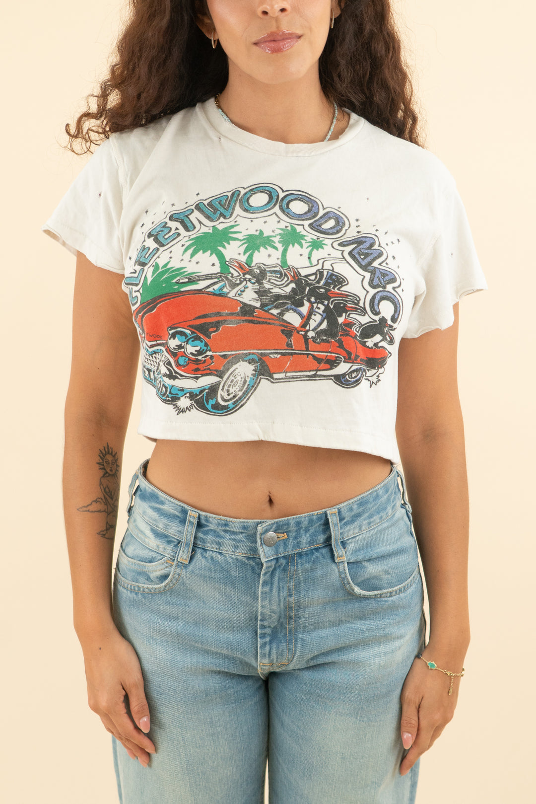AUCTION madeworn white fleetwood mac cropped distressed graphic tee (s)