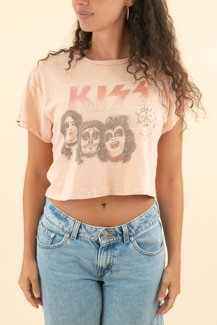 salmon kiss cropped distressed graphic tee (s; retail $35)