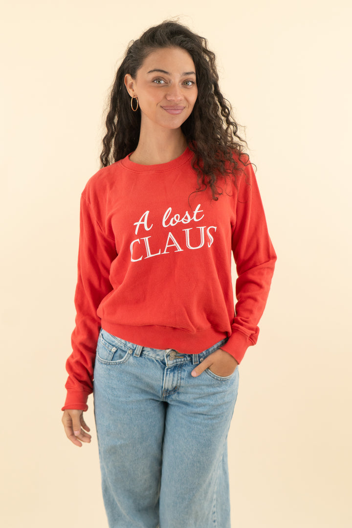 a lost claus red crewneck (m; retail $30)