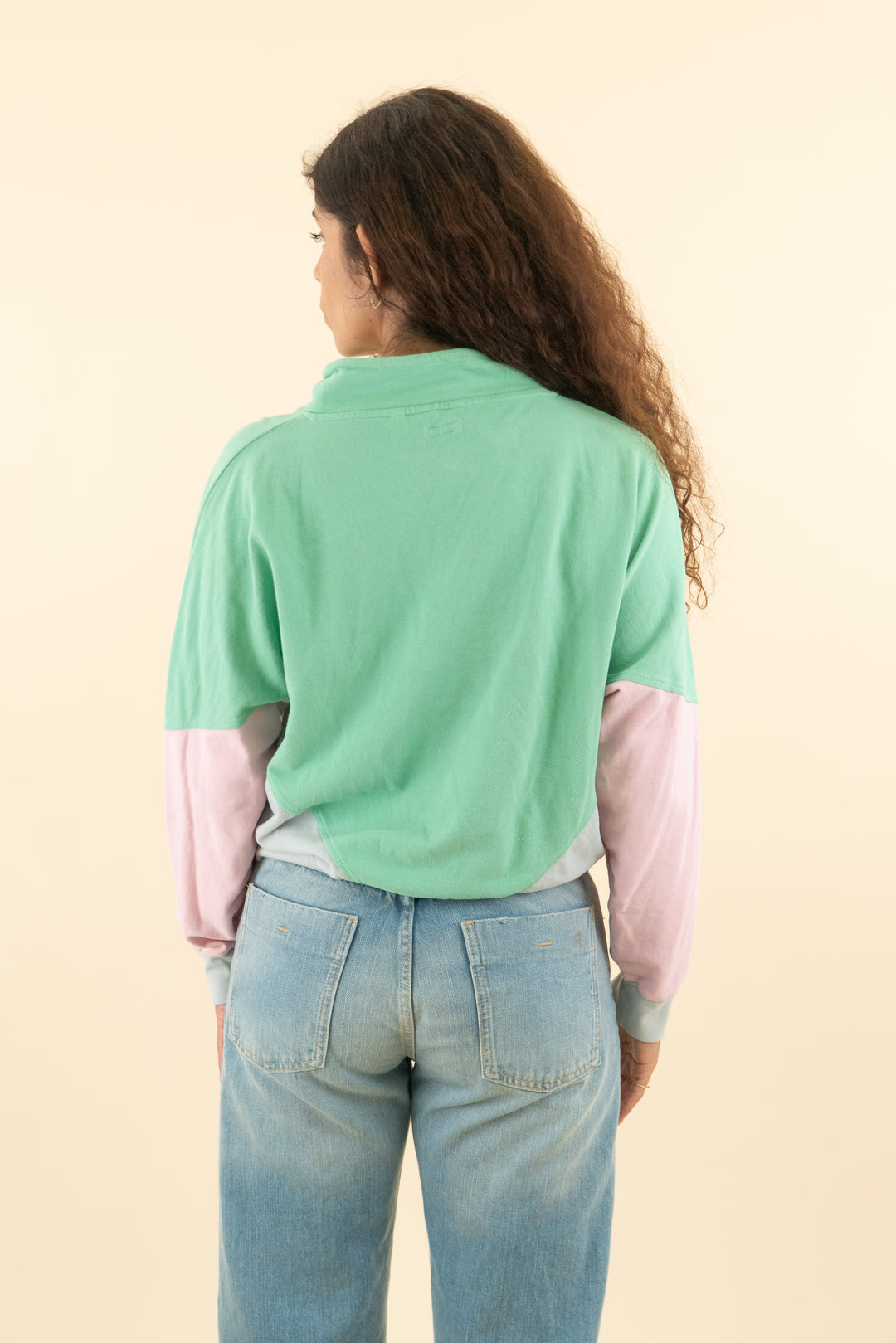 AUCTION wrangler mint green/pink colorblock mock neck sweatshirt (l)