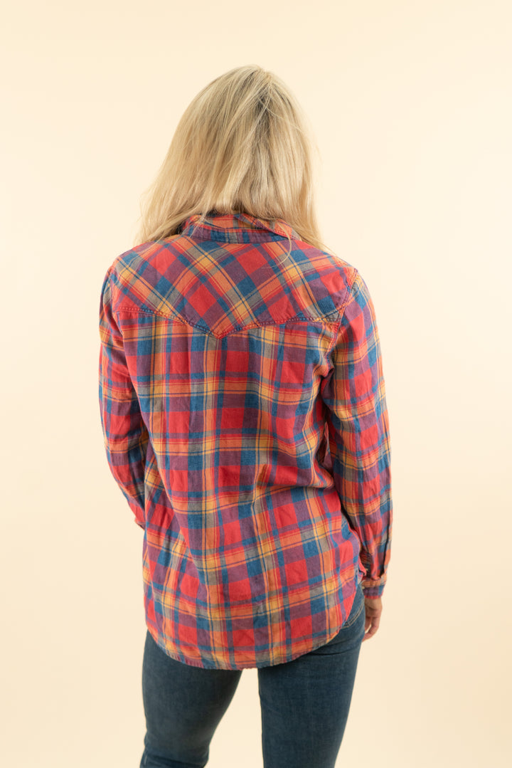 american eagle red/blue/yellow plaid flannel (s; retail $54.95)