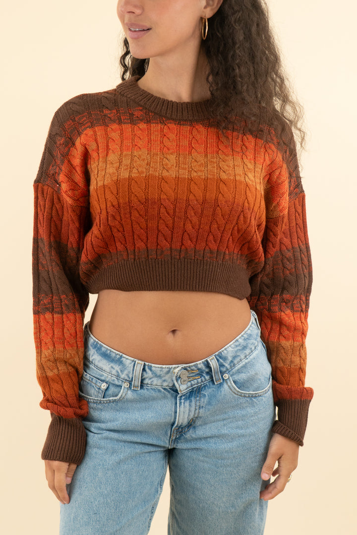 AUCTION ronny kobo burnt orange striped cropped knit sweater (s)