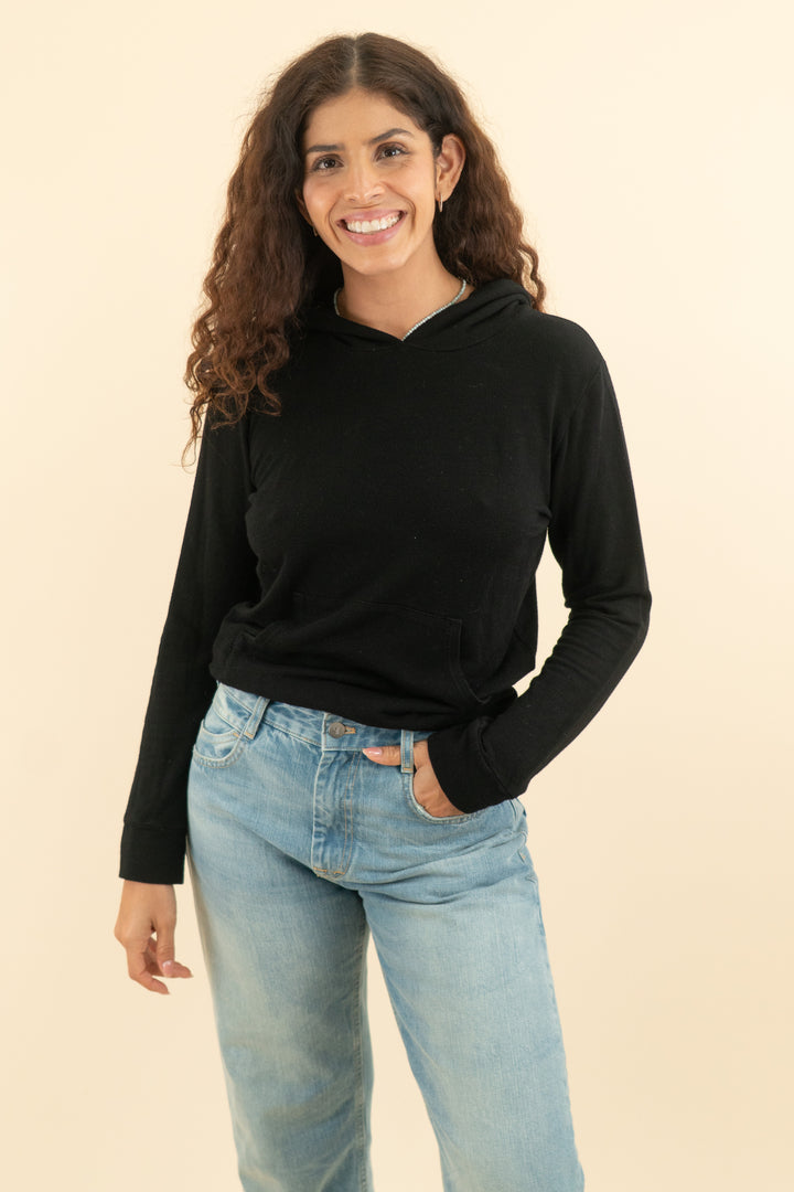 monrow black pullover hoodie (s; retail $146)