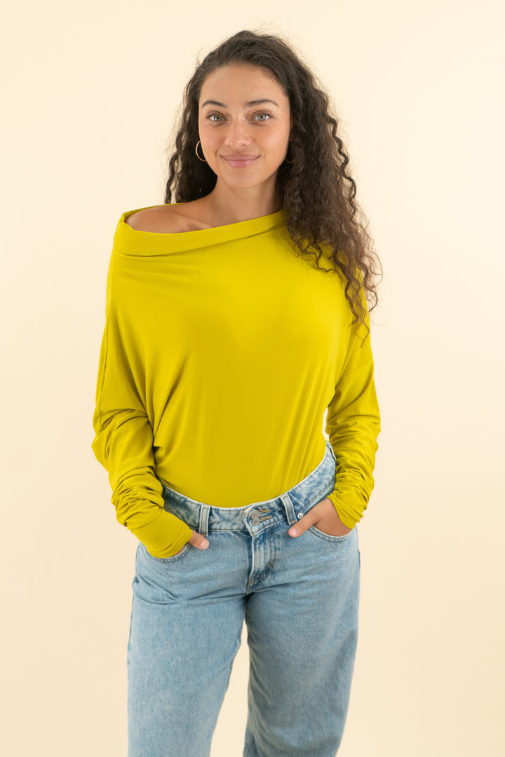 norma kamali chartreuse long sleeve bodysuit (s; retail $110)