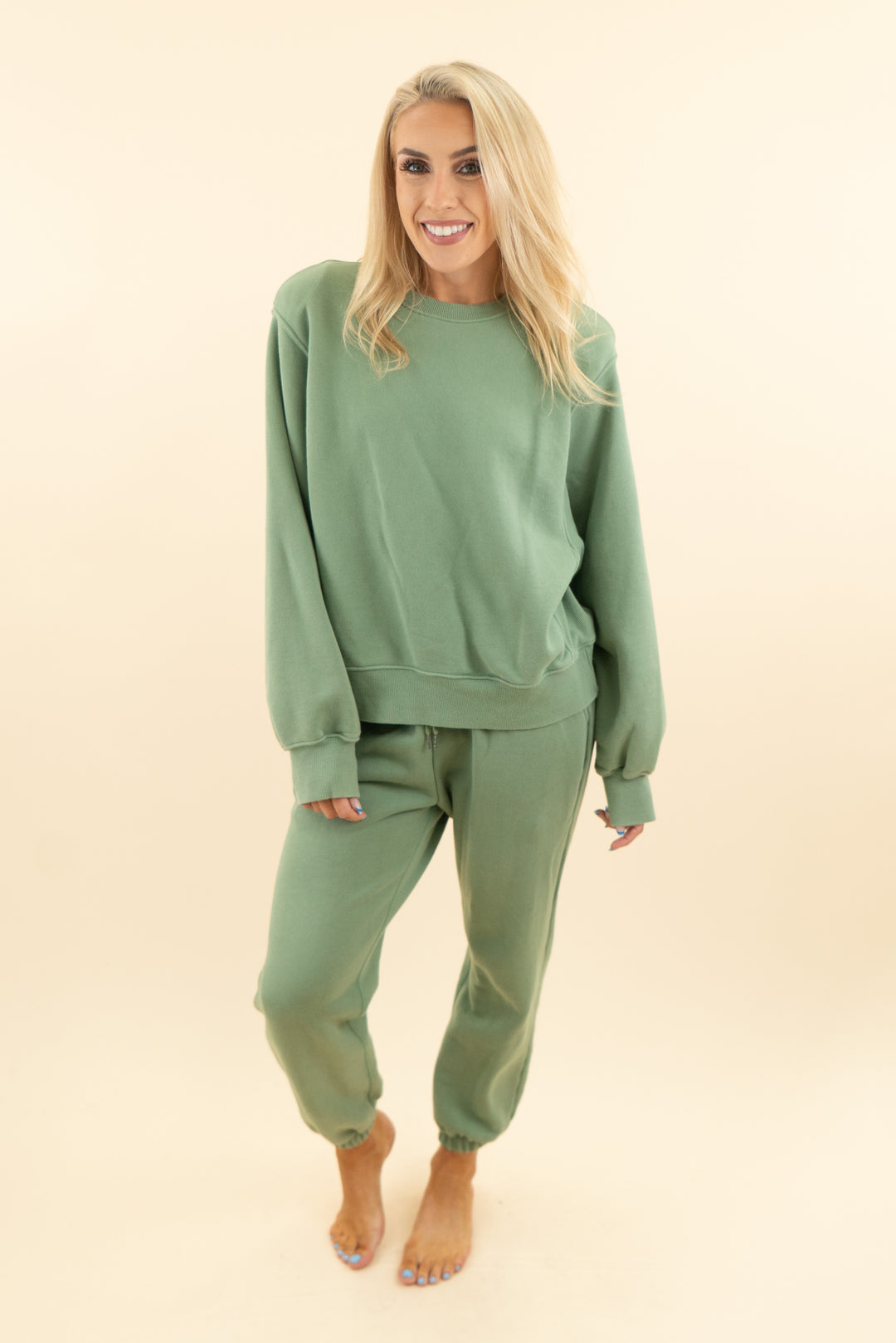 frankie shop green crewneck sweat set (m; retail $260)
