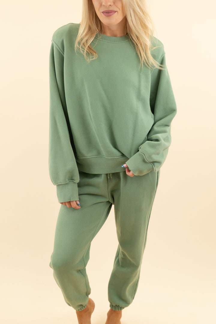 frankie shop green crewneck sweat set (m; retail $260)
