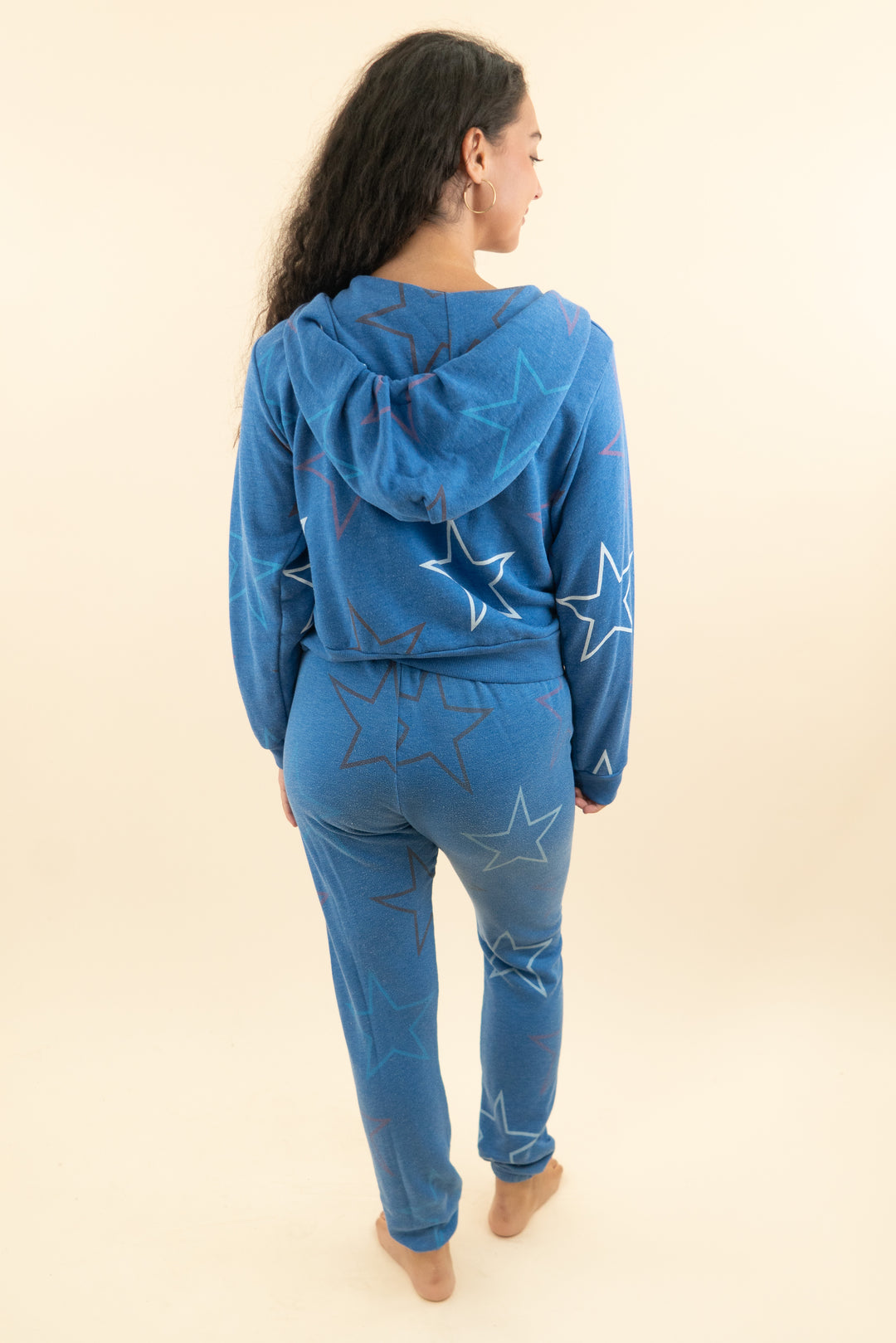 wildfox royal blue stars zip up hoodie lounge set (m; retail $282)
