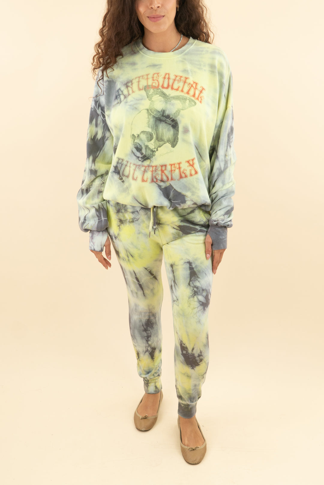 the laundry room antisocial butterflies yellow tie dye crewneck sweat set (s; retail $190)