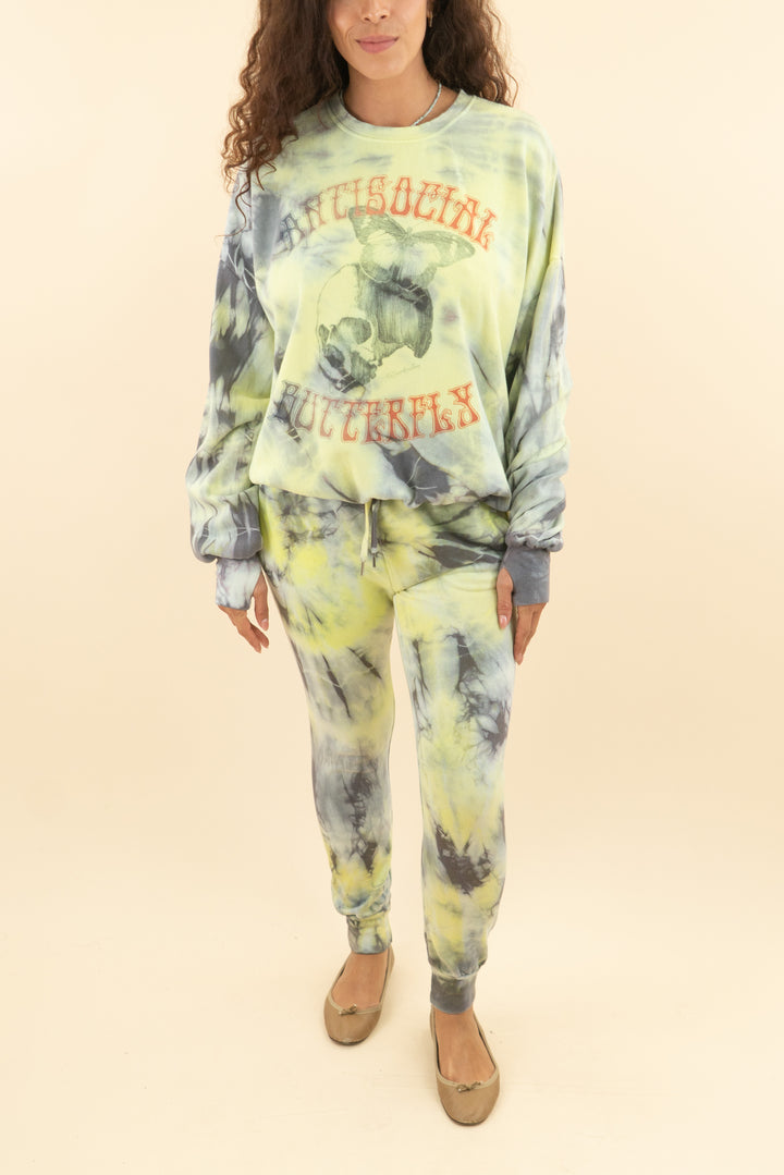the laundry room antisocial butterflies yellow tie dye crewneck sweat set (s; retail $190)