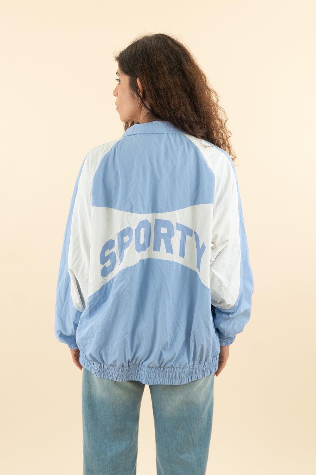 AUCTION bo & tee light blue and white colorblock bomber jacket (s/m)