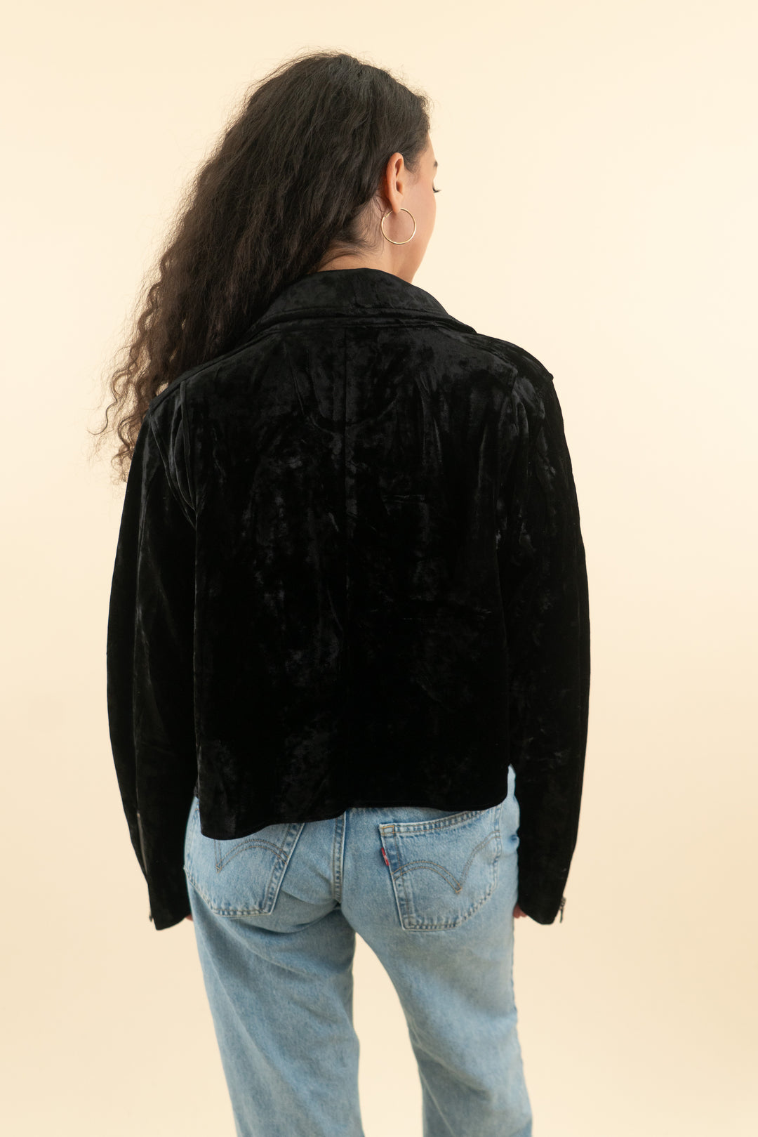 j brand black velvet diagonal zip jacket (m; retail $250)