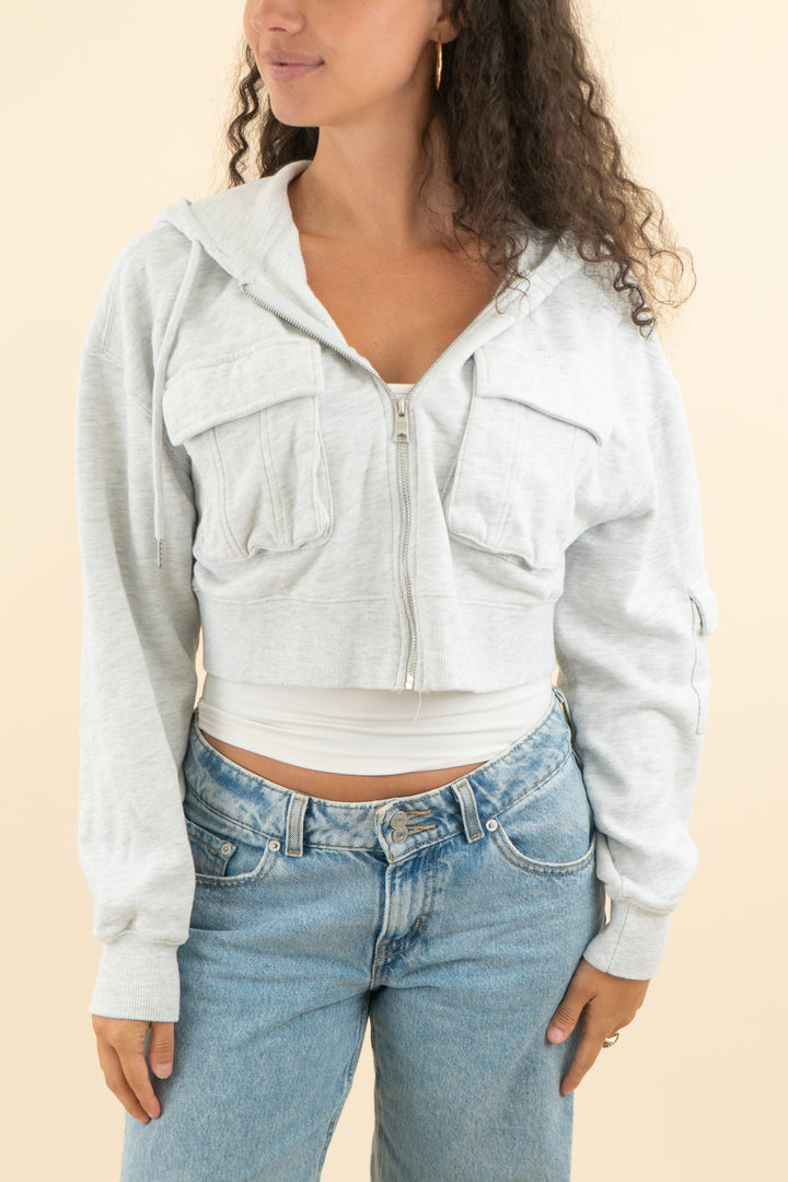 garage light grey cargo cropped zip up jacket (m; retail $40)