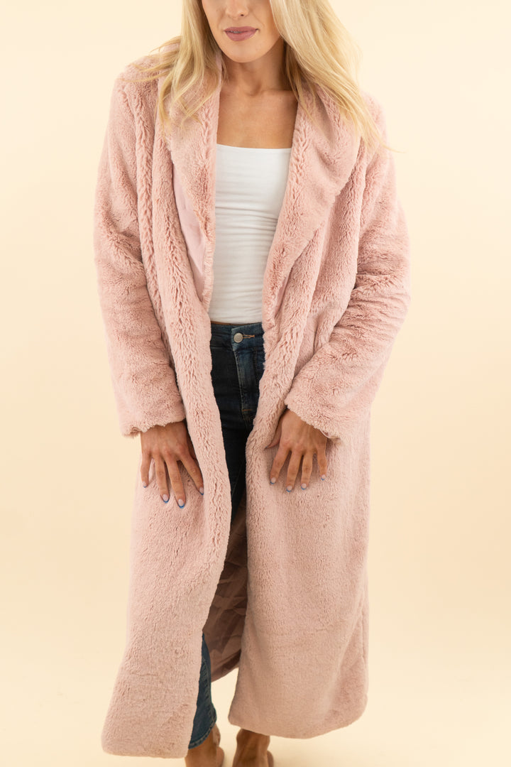 AUCTION house of cb light pink long fur coat (s)
