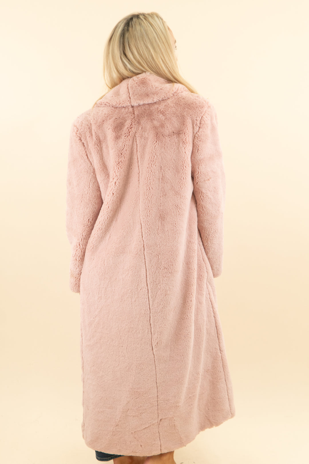 AUCTION house of cb light pink long fur coat (s)