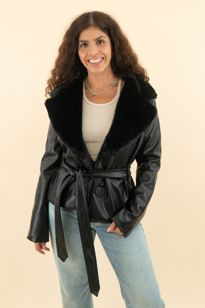 AUCTION outcast black leather and fur jacket (m)