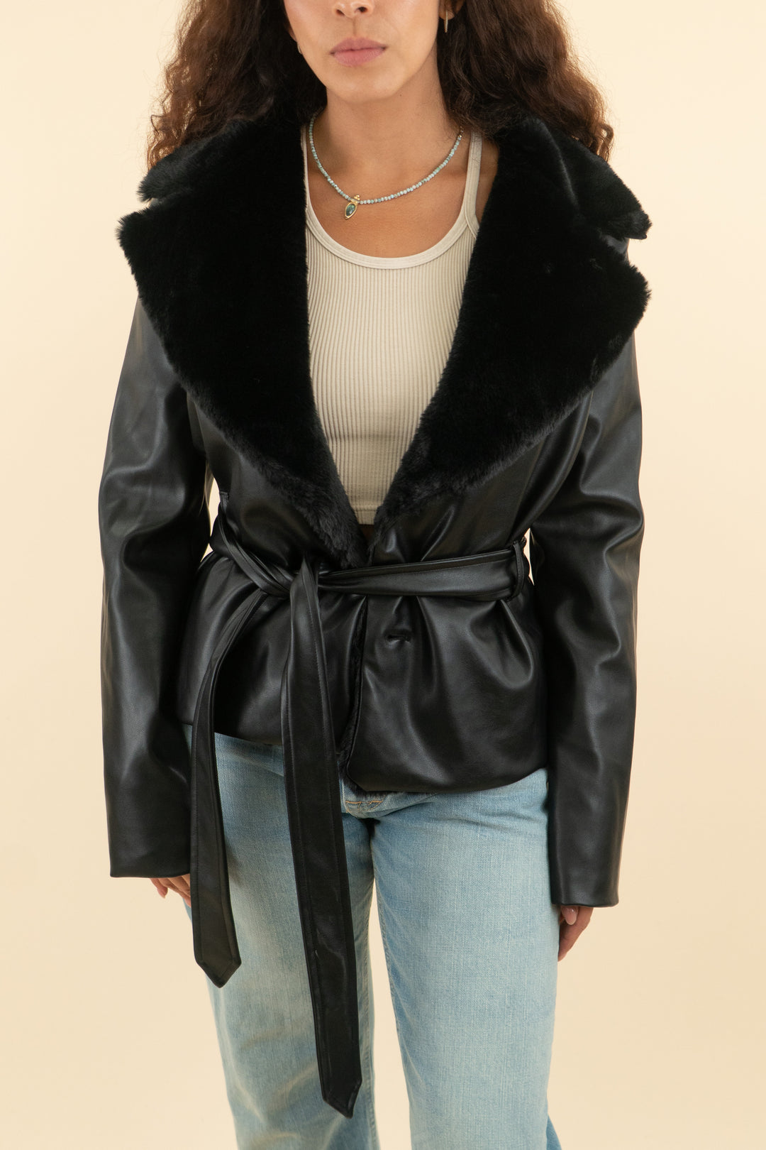 AUCTION outcast black leather and fur jacket (m)