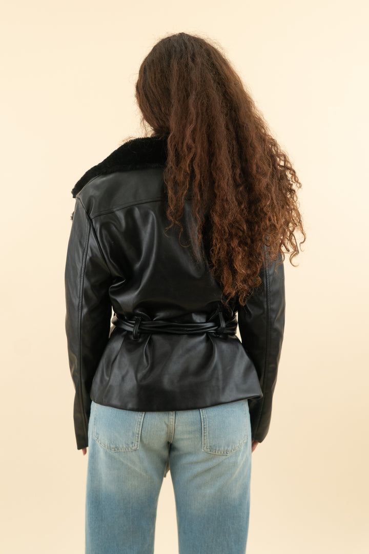 AUCTION outcast black leather and fur jacket (m)