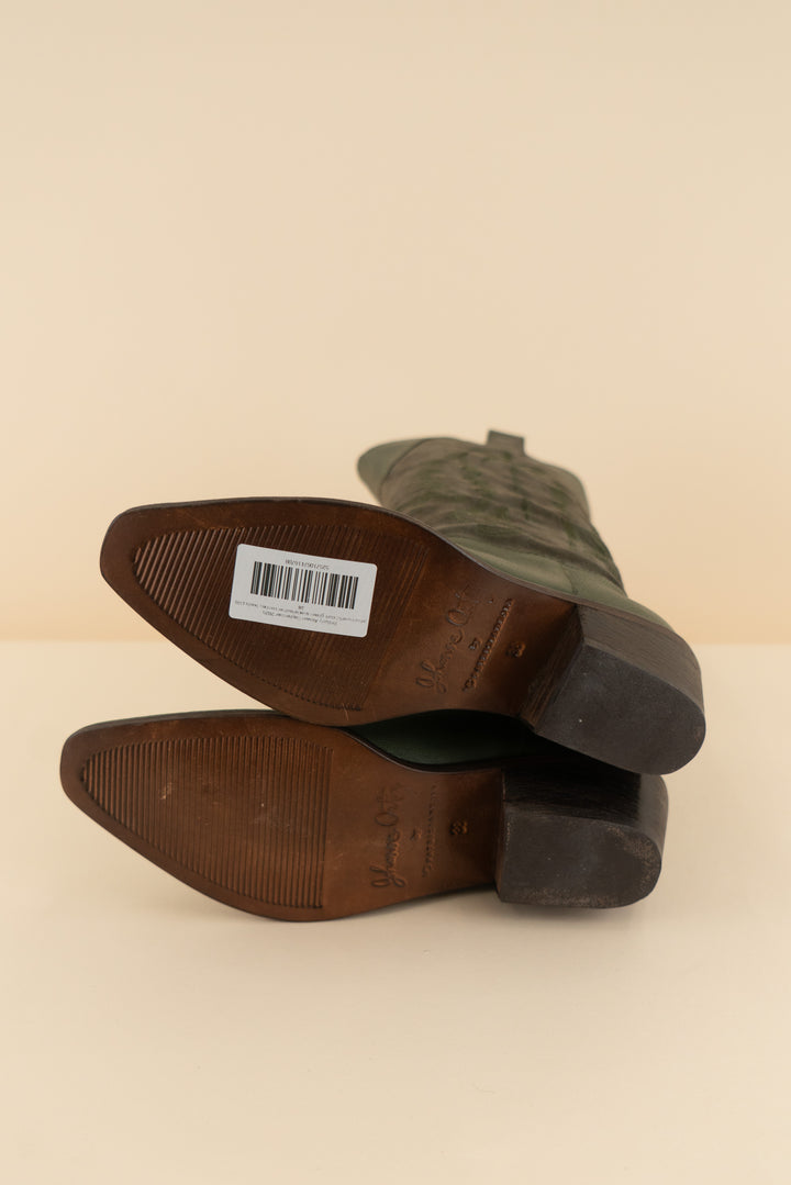 johanna ortiz dark green suede/leather cowboy boots (38/ US 7-8; retail $1,553)