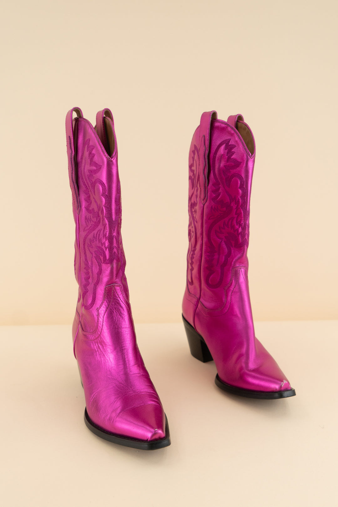 AUCTION jeffrey campbell fuschia metallic cowboy boots (8.5)