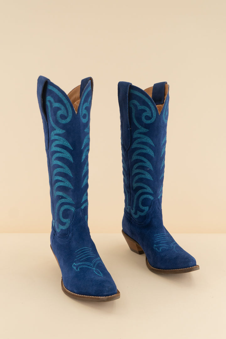 AUCTION dingo royal blue teal stitching suede cowboy boots (8)
