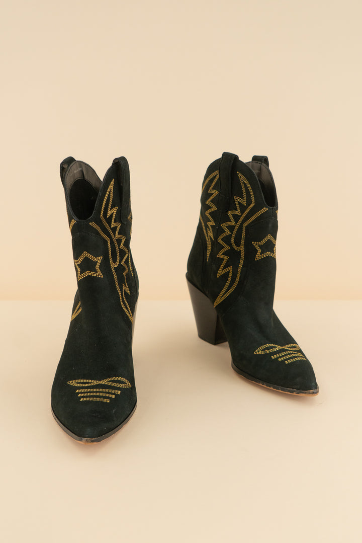AUCTION dolce vita black gold stitching suede cowboy bootie (8)