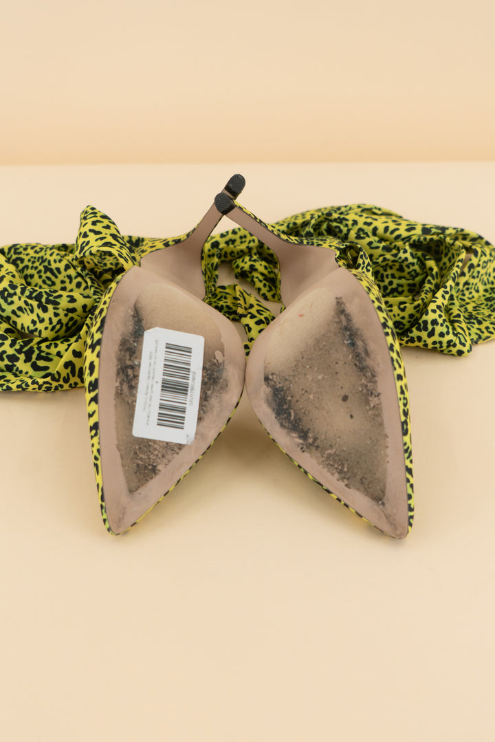 AUCTION shoedazzle neon green leopard tie up heels (8)