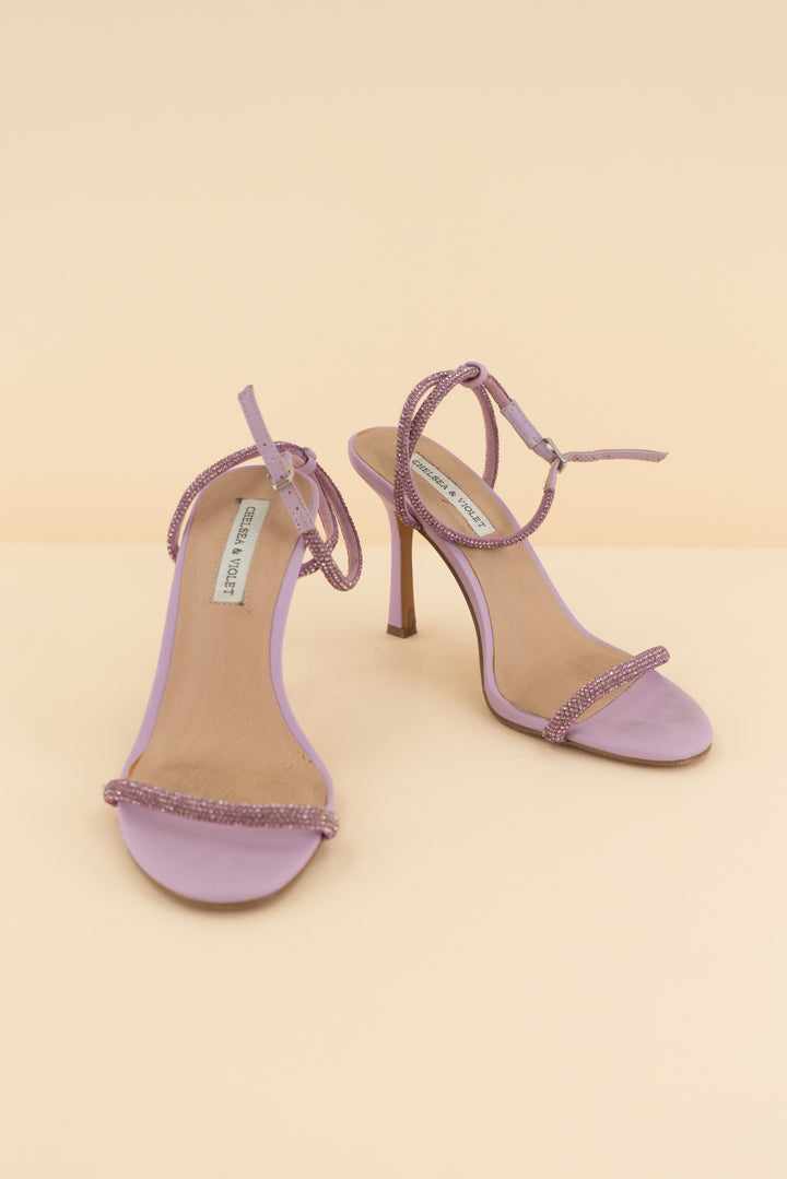 chelsea & violet lilac rhinestone strappy heels (8; retail $98)